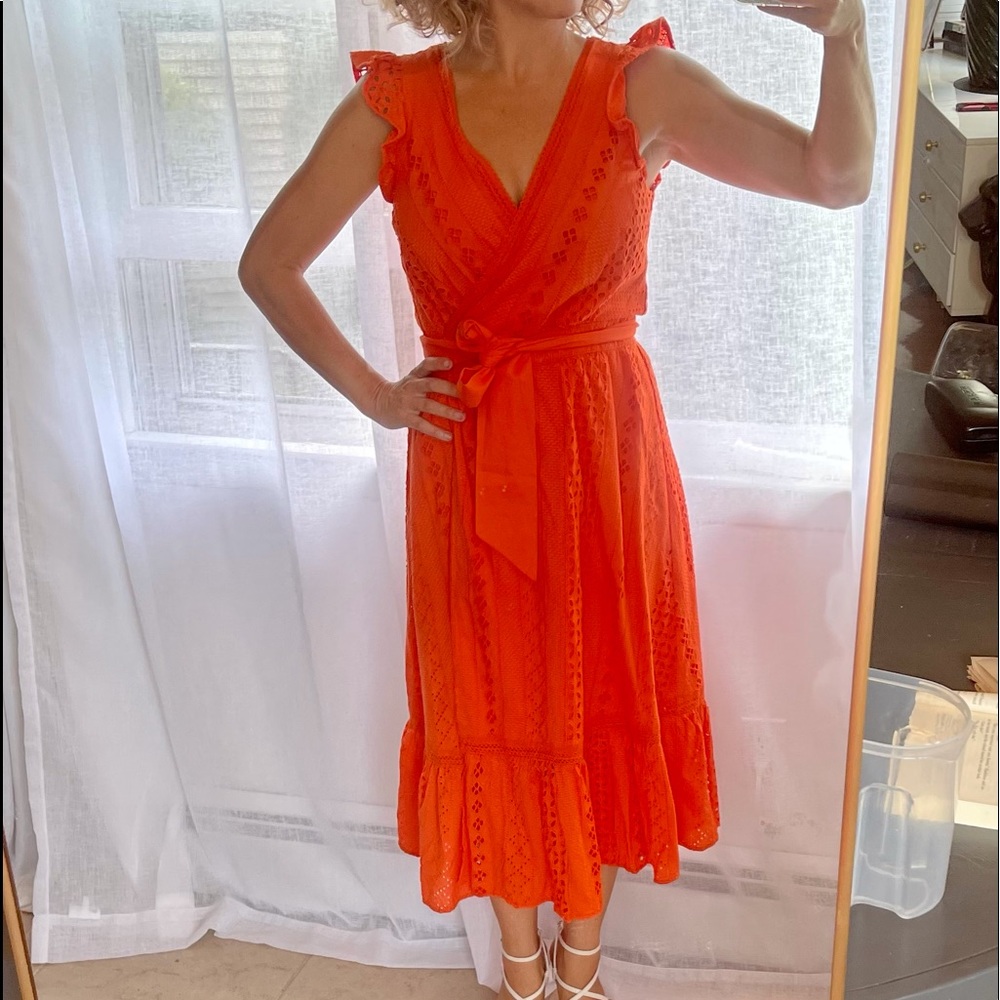 JCrew Orange Eyelet Wrap Dress